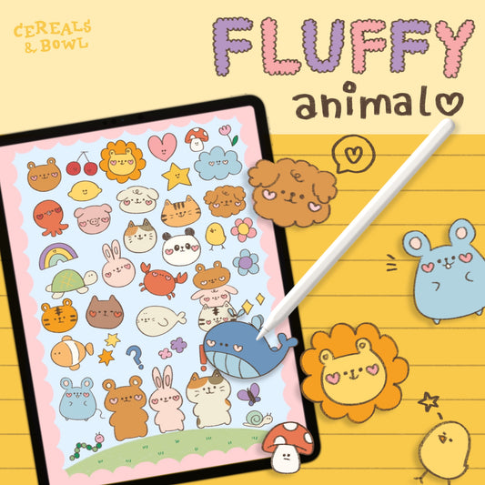 Fluffy animal stickers (Digital files)